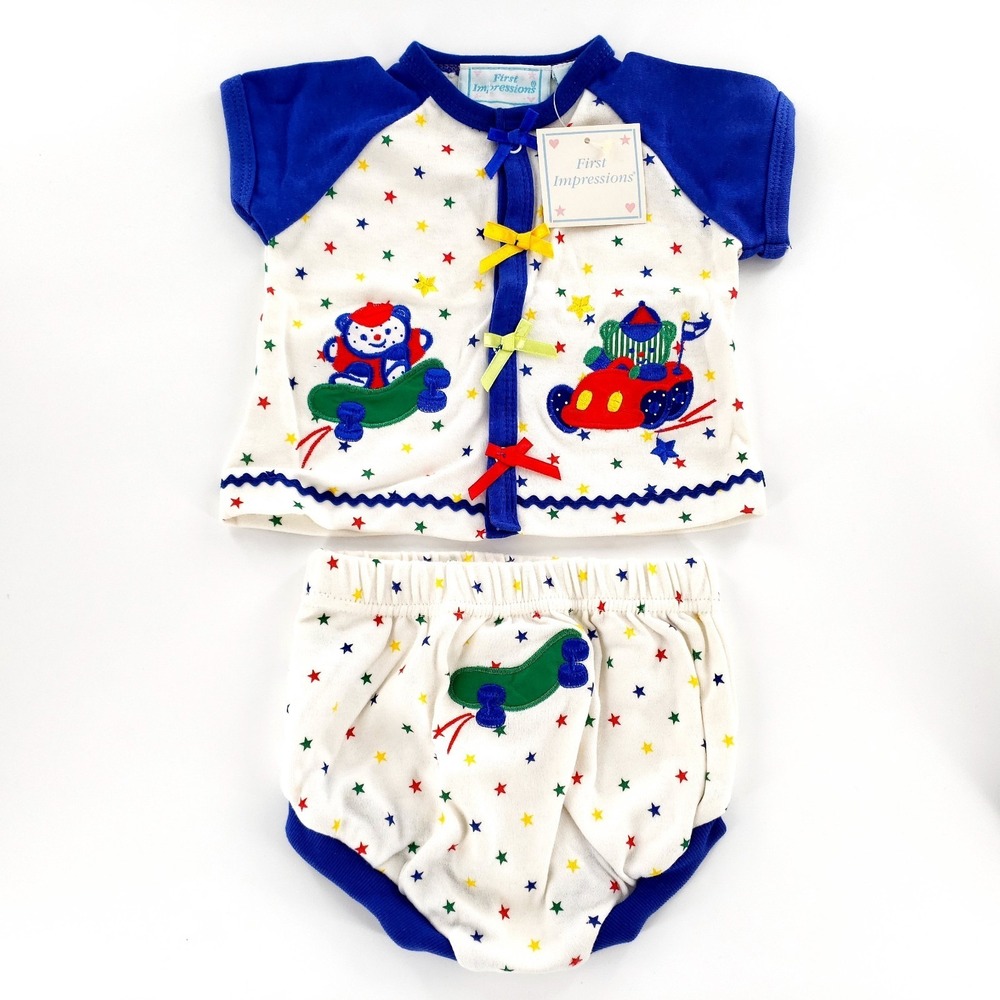 Vintage First Impressions Baby Boy Outfit 6/9M Shirt & Shorts Starts New w/ Tag